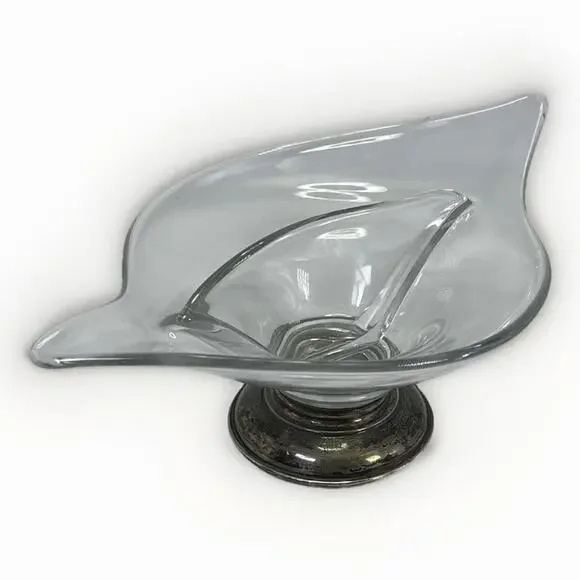 VTG Frank M Whiting Clear Glass Curved Candy Dish 925 Sterling Silver Base MCM - Picture 8 of 11